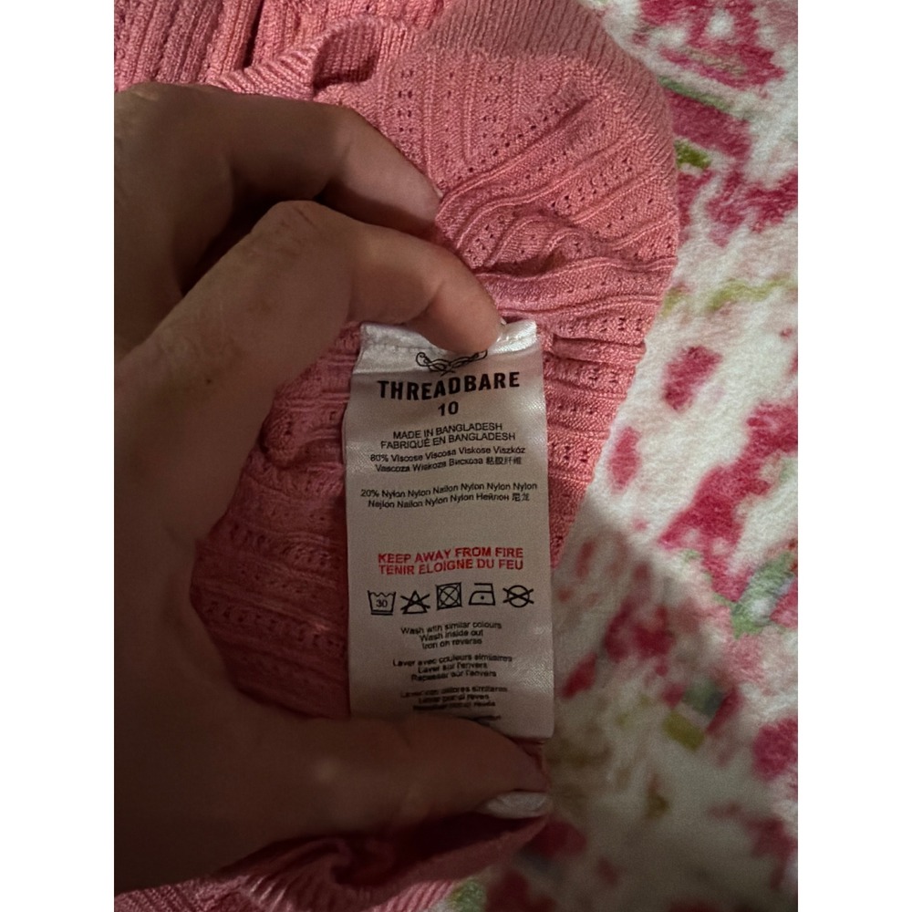 Threadbare Tall Womens Ribbed Knit Sleeveless Top Pink Pointelle Sweater Vest 6 - Picture 4 of 4